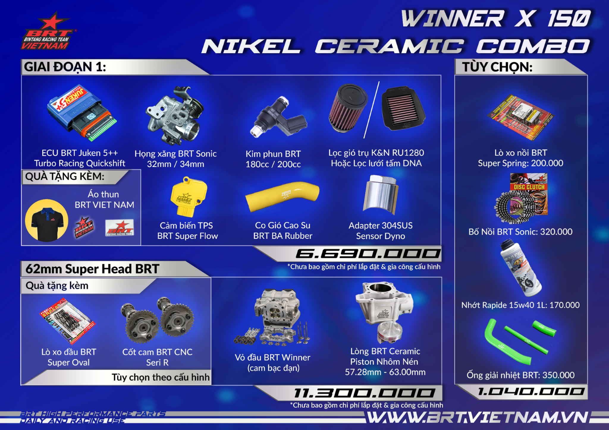 Combo Vỏ Đầu Cam Bạc Đạn Winner X/ CB150R/ CB150 Full 180cc (Street)