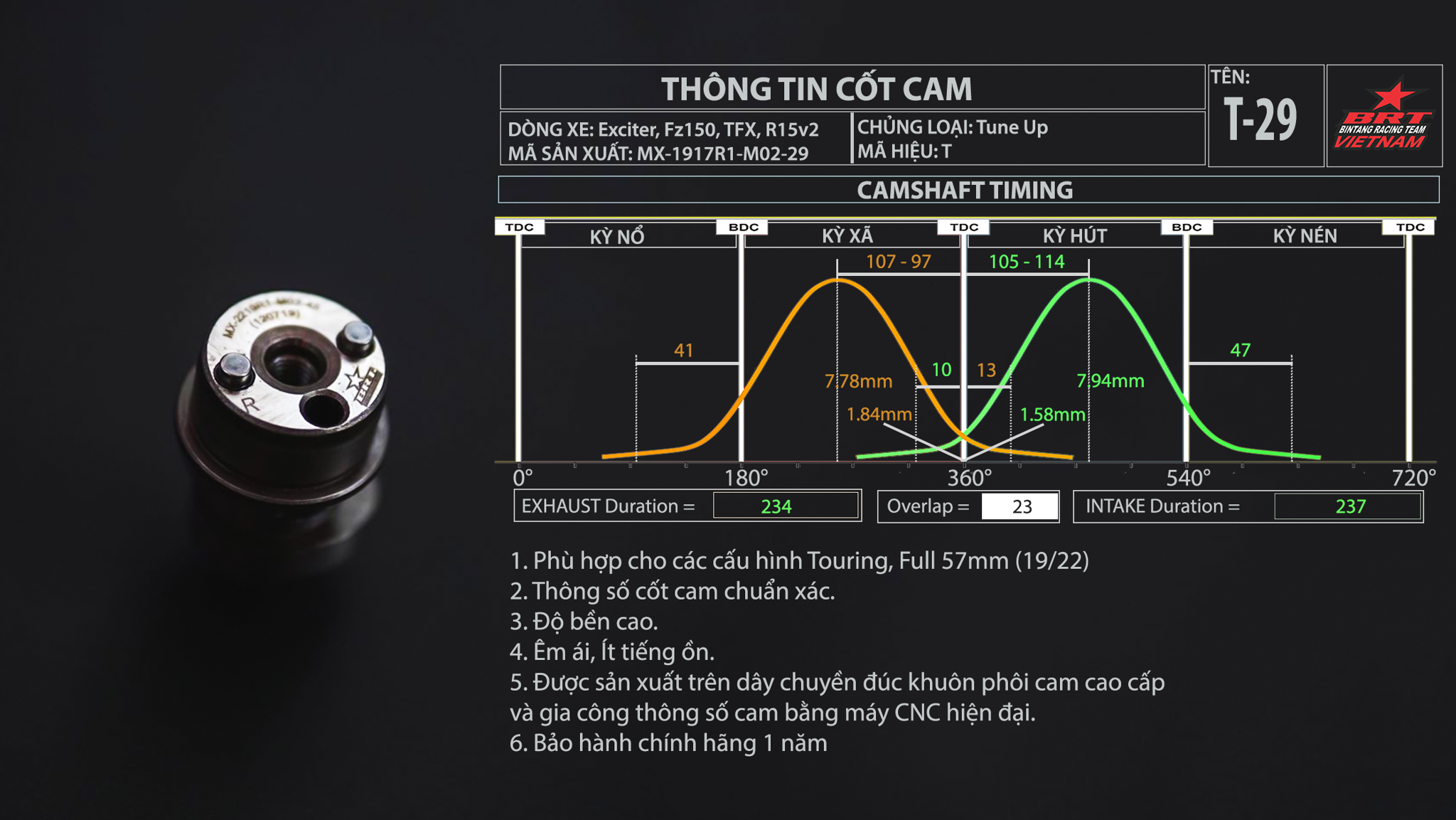 Cam T29 M02-29 Exciter/ Fz150i/ MT-15/ R15v2/ TFX/ M-Slaz BRT
