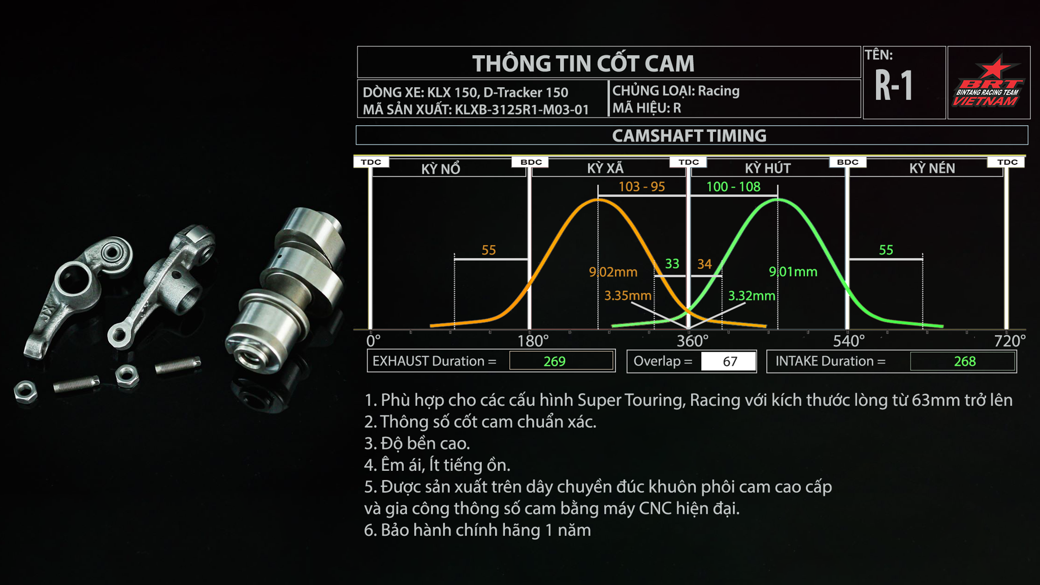 Cam + Cò Lăn R1 M03-01 KLX150/ D-Tracker 150 BRT