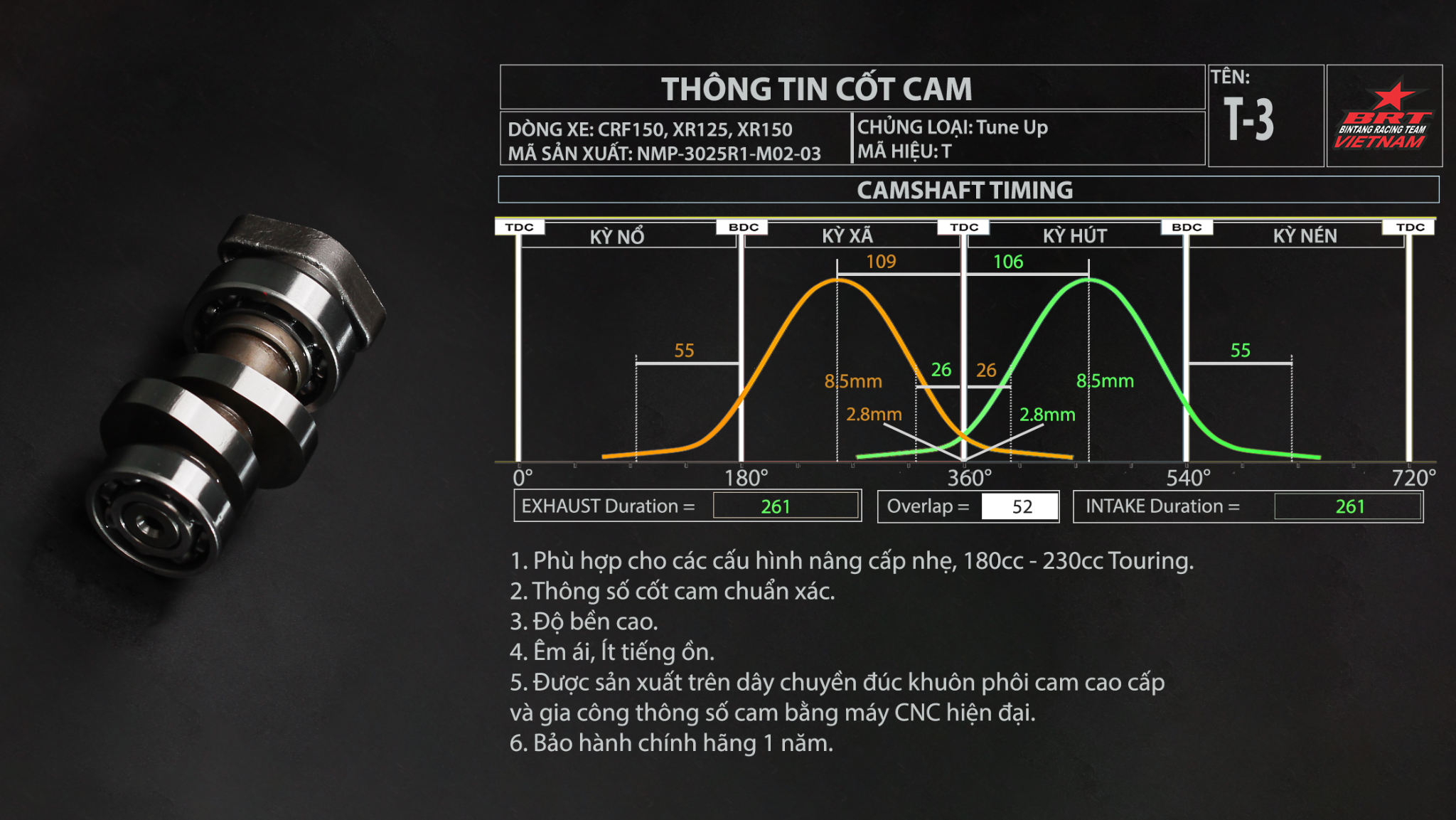 Cam T3 M02-03 CRF 150/ XR 125-150 BRT