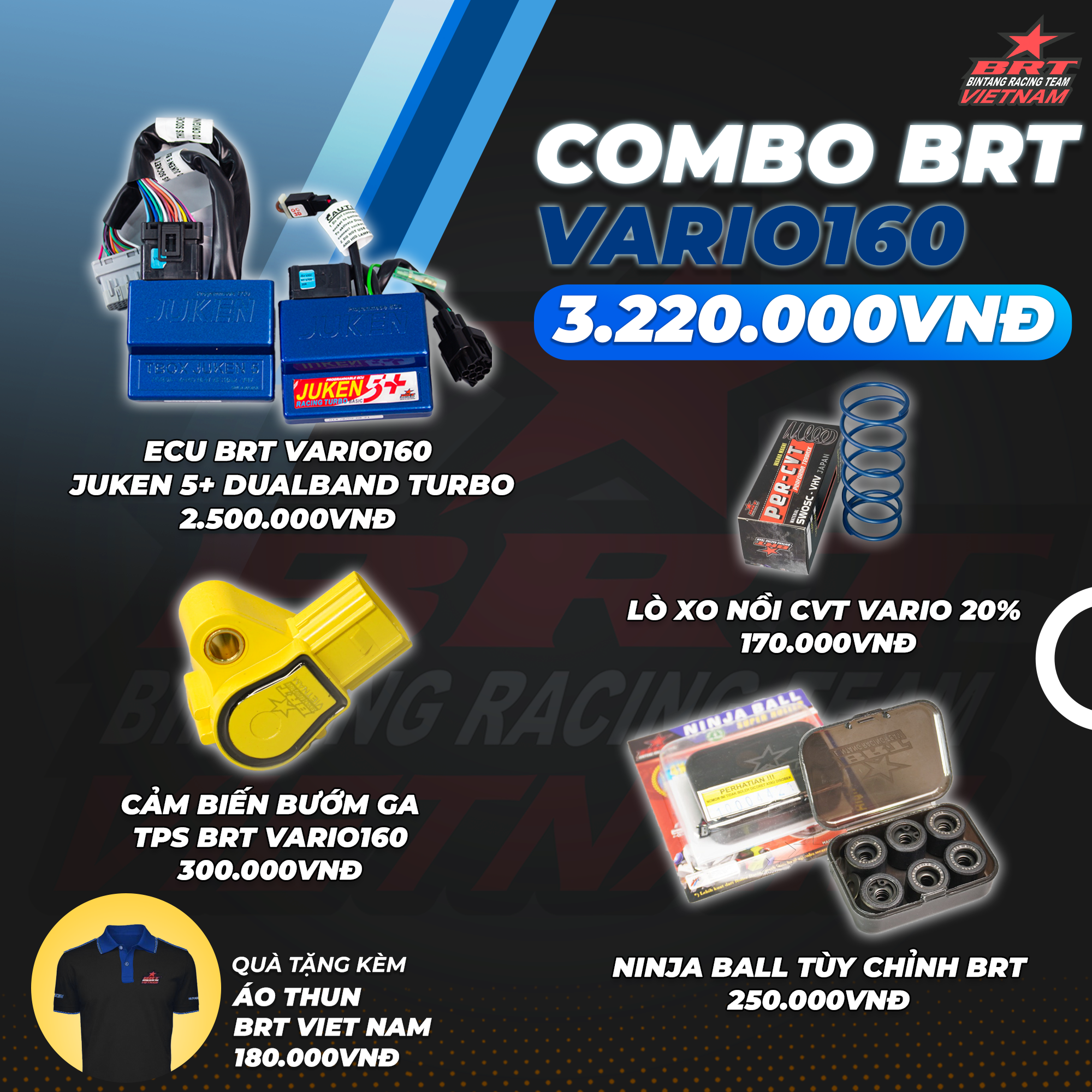  Combo BRT Vario160 - Tặng kèm áo thun đen BRT VIET NAM 