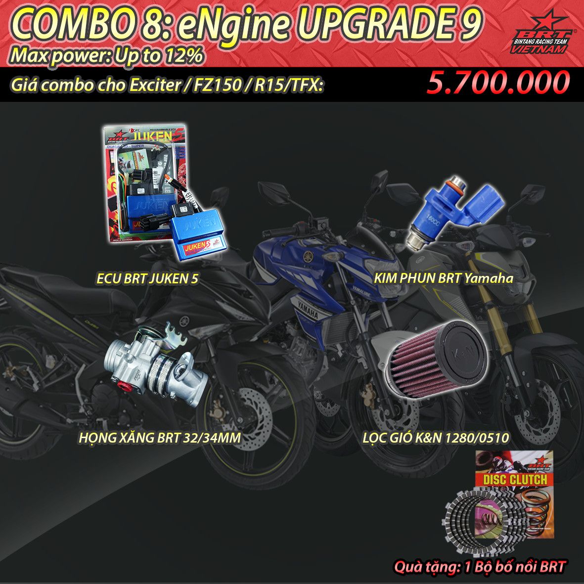 Combo 8 : EU9 Exciter 2015-2019/ FZ150/ R15/ TFX