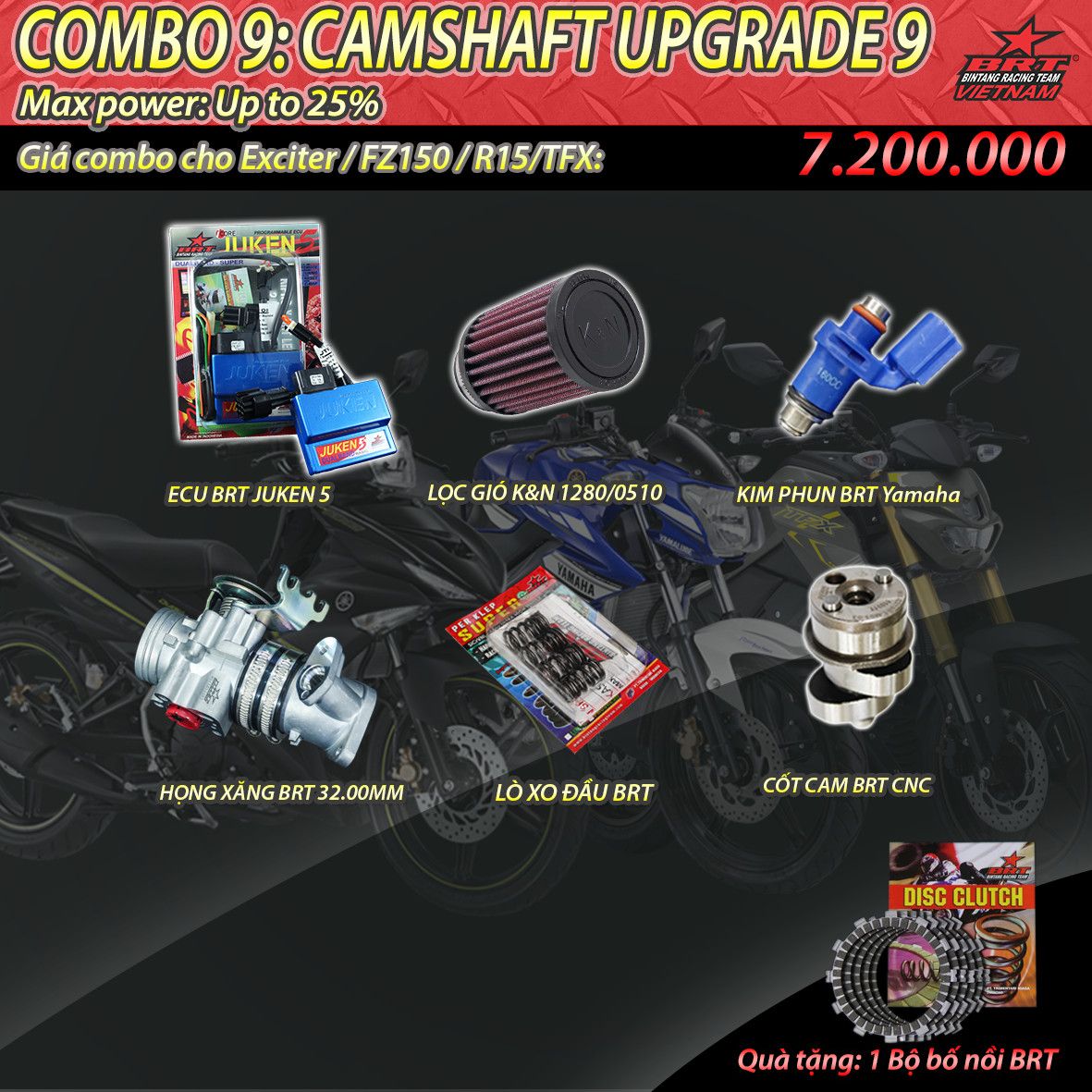 Combo 9: CU9 Exciter 2015-2019 / FZ150 / R15v2 / TFX