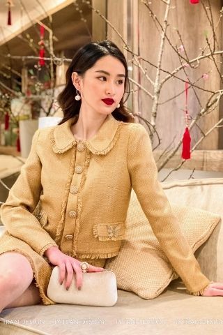 Vest dạ tweed Light Brown