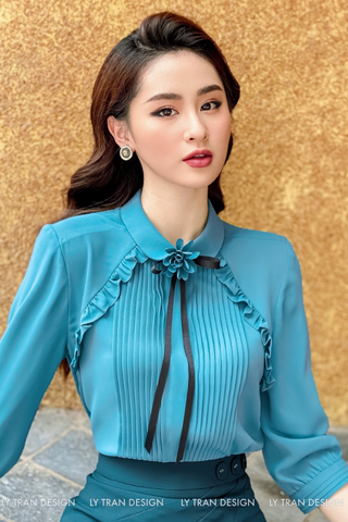 Áo sơ mi lụa Tiffany Blue