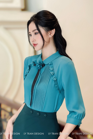 Áo sơ mi lụa Tiffany Blue