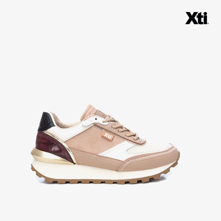  Giày Sneakers Nữ XTI Beige Textile Combined Ladies Shoes 