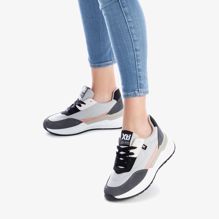  Giày Sneakers Nữ XTI Grey Textile Combined Ladies Shoes 