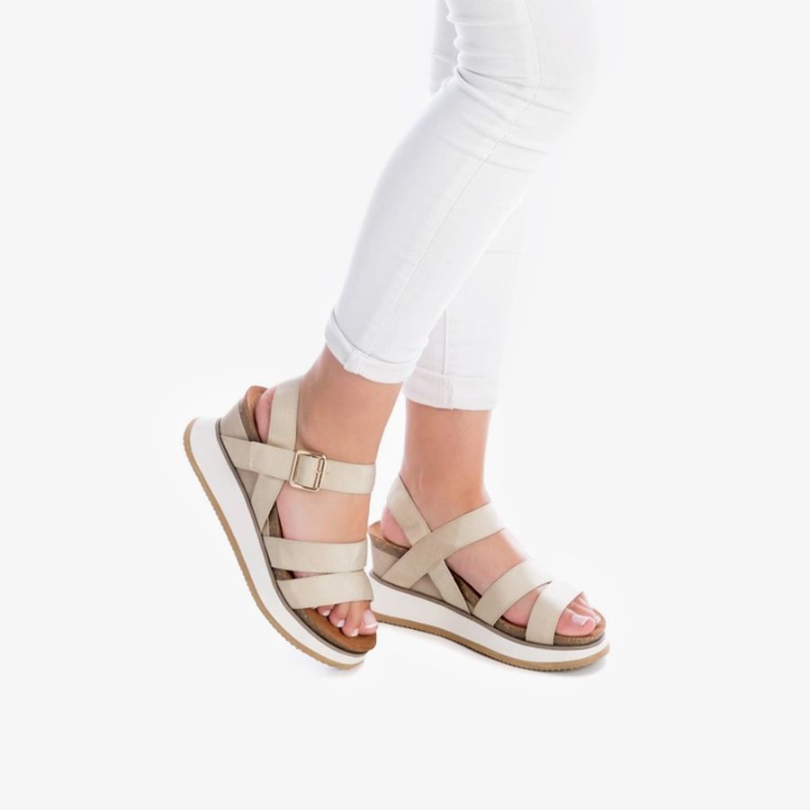  Giày Sandals Nữ XTI Beige Textile Ladies Sandals 