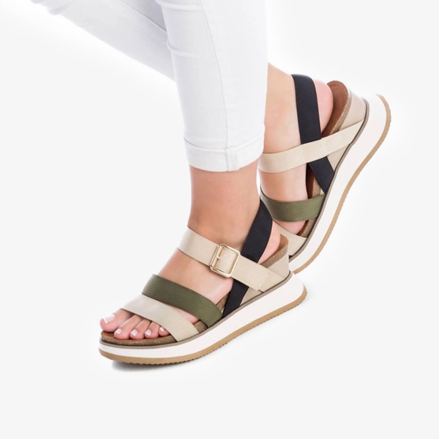  Giày Sandals Nữ XTI Kakhi Textile Ladies Sandals 