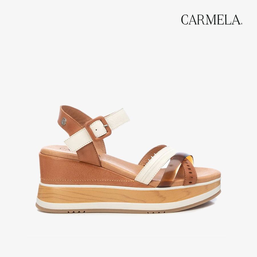  Giày Đế Xuồng Nữ CARMELA Camel Leather Ladies Sandals 