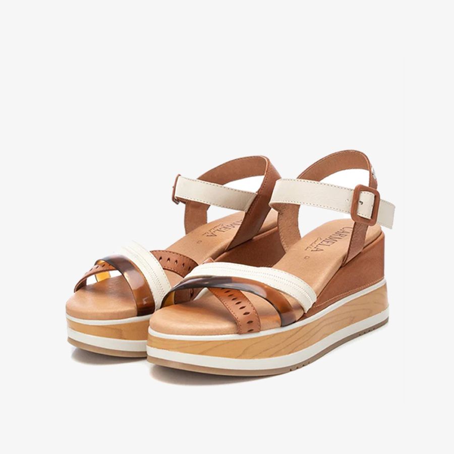  Giày Đế Xuồng Nữ CARMELA Camel Leather Ladies Sandals 