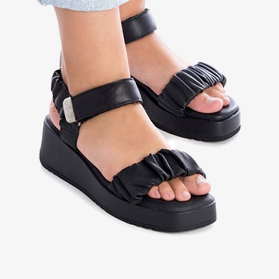  Giày Đế Xuồng Nữ CARMELA Black Leather Ladies Sandals 