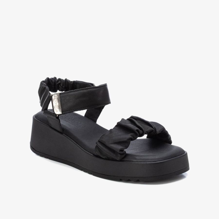  Giày Đế Xuồng Nữ CARMELA Black Leather Ladies Sandals 