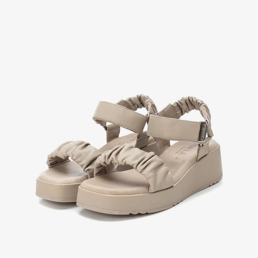  Giày Đế Xuồng Nữ CARMELA Taupe Leather Ladies Sandals 