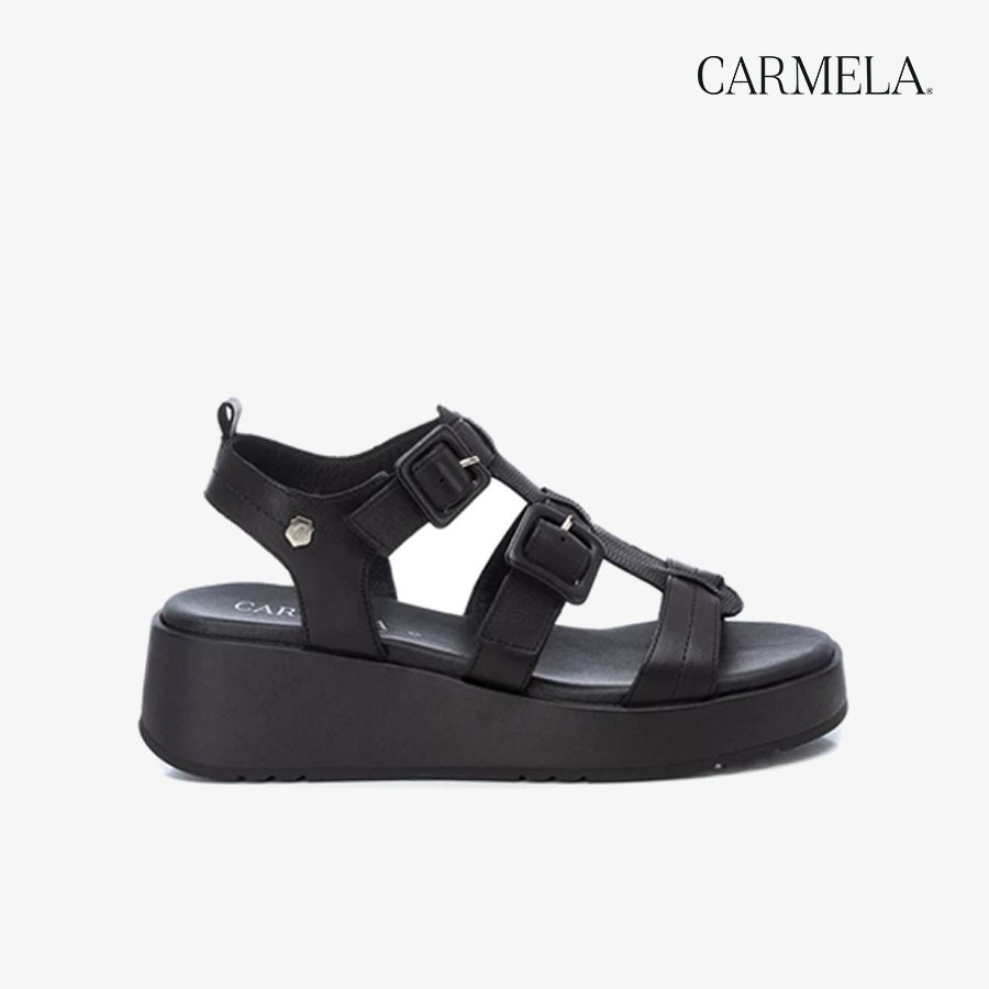  Giày Đế Xuồng Nữ CARMELA Black Leather Ladies Sandals 