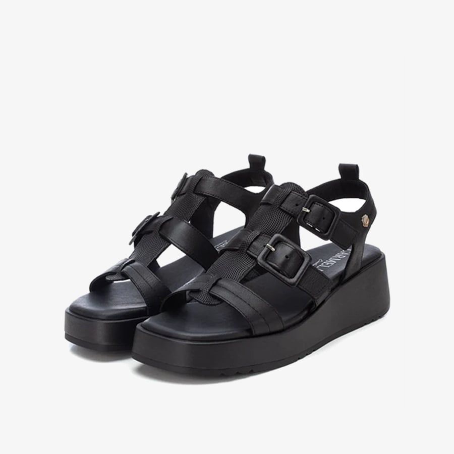  Giày Đế Xuồng Nữ CARMELA Black Leather Ladies Sandals 