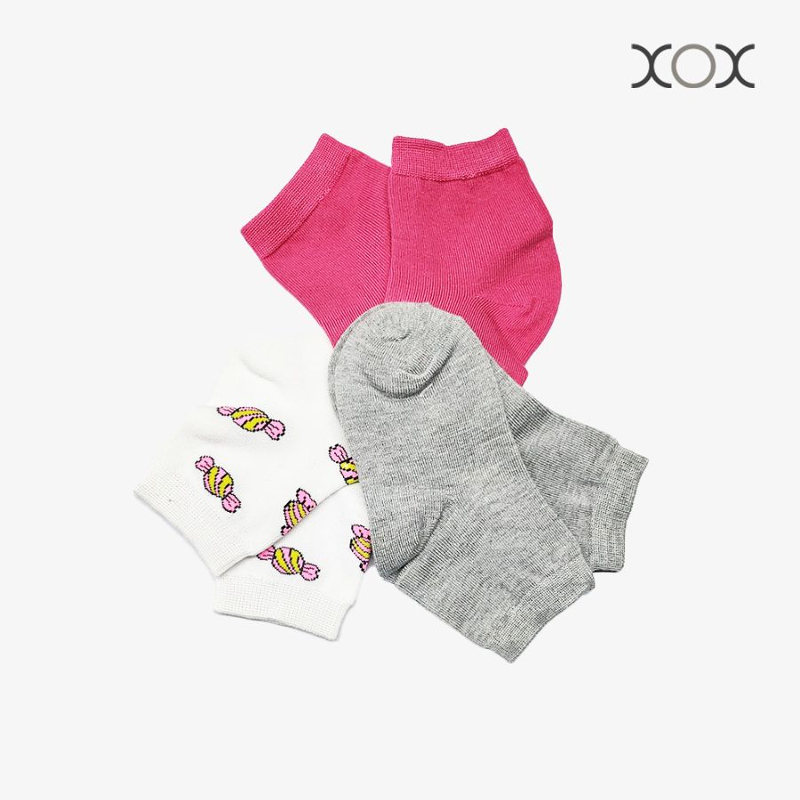  Combo 03 Vớ Trẻ Em Cổ Ngắn XOX Size 3-6Y (Hồng, Xám, Kẹo) 