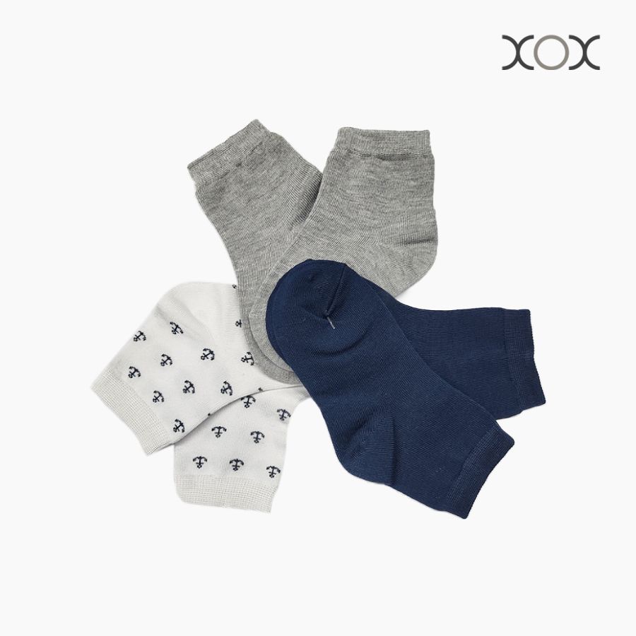  Combo 03 Vớ Trẻ Em Cổ Ngắn XOX Size 3-6Y (Navy, Xám, Mỏ Neo) 