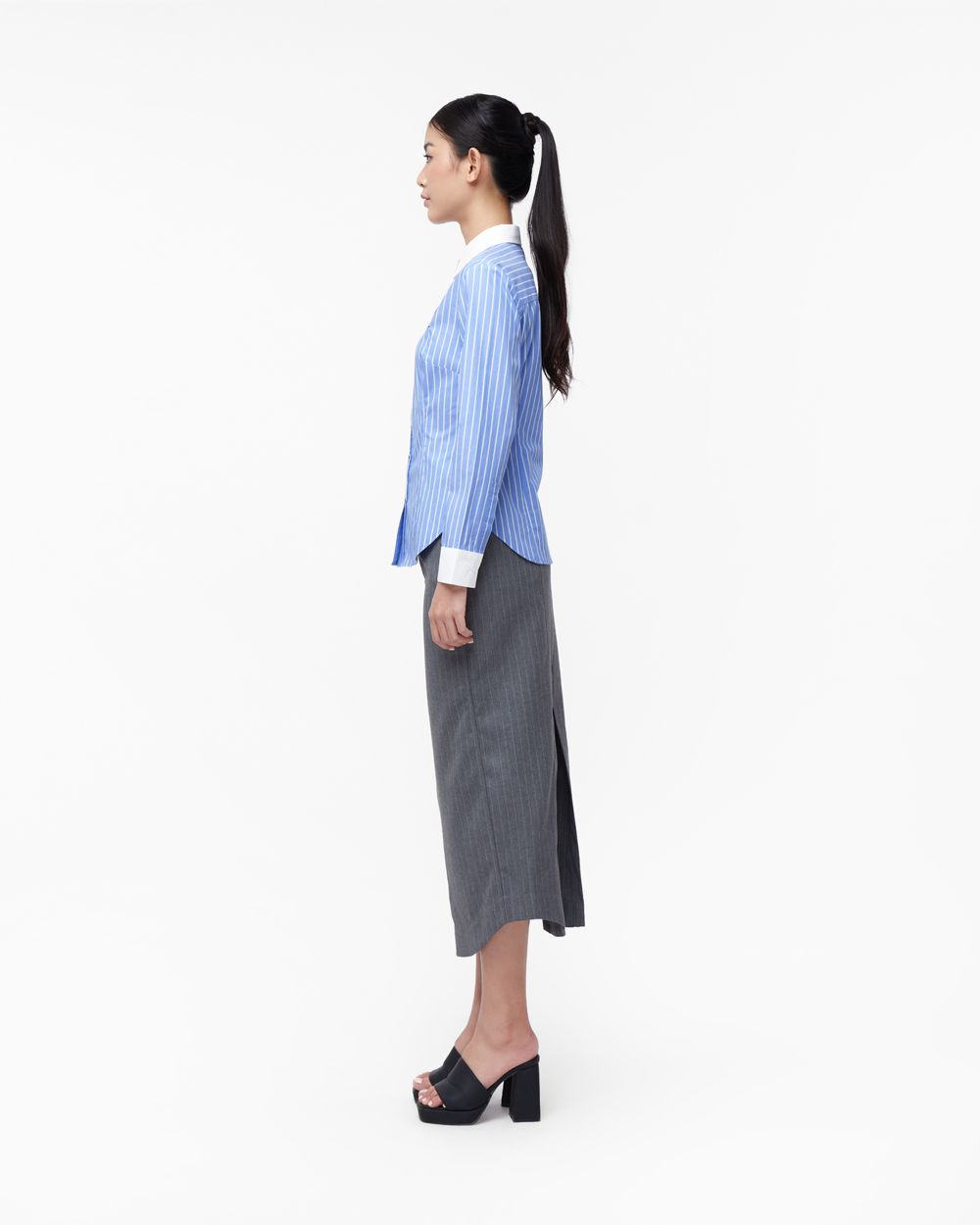  Áo Sơ Mi Nữ TheBlueTshirt White C Waisted Shirt - CCR Blue Stripe 