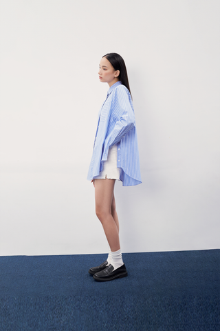  Áo Sơ Mi Nữ TheBlueTshirt Oversized Pocket Shirt - CCR Blue Stripe 