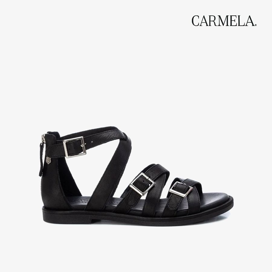  Giày Sandals Nữ CARMELA Black Leather Ladies Sandals 