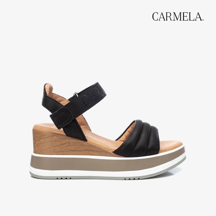  Giày Đế Xuồng Nữ CARMELA Black Leather Ladies Sandals 