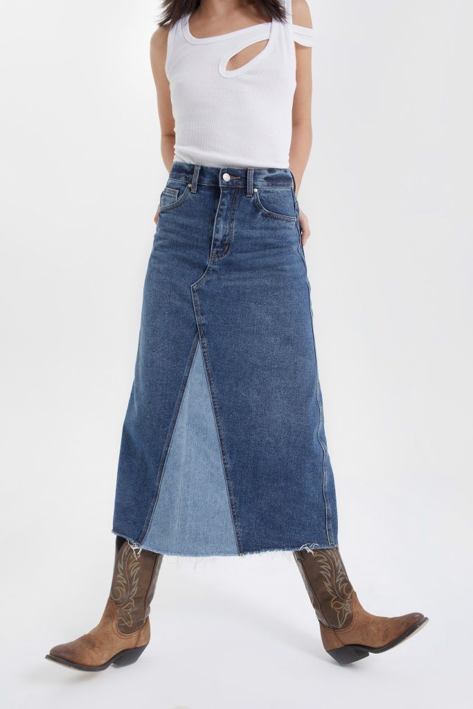  Chân Váy Nữ TheBlueTshirt 1970s Denim Midi Skirt - The 1975 Wash 