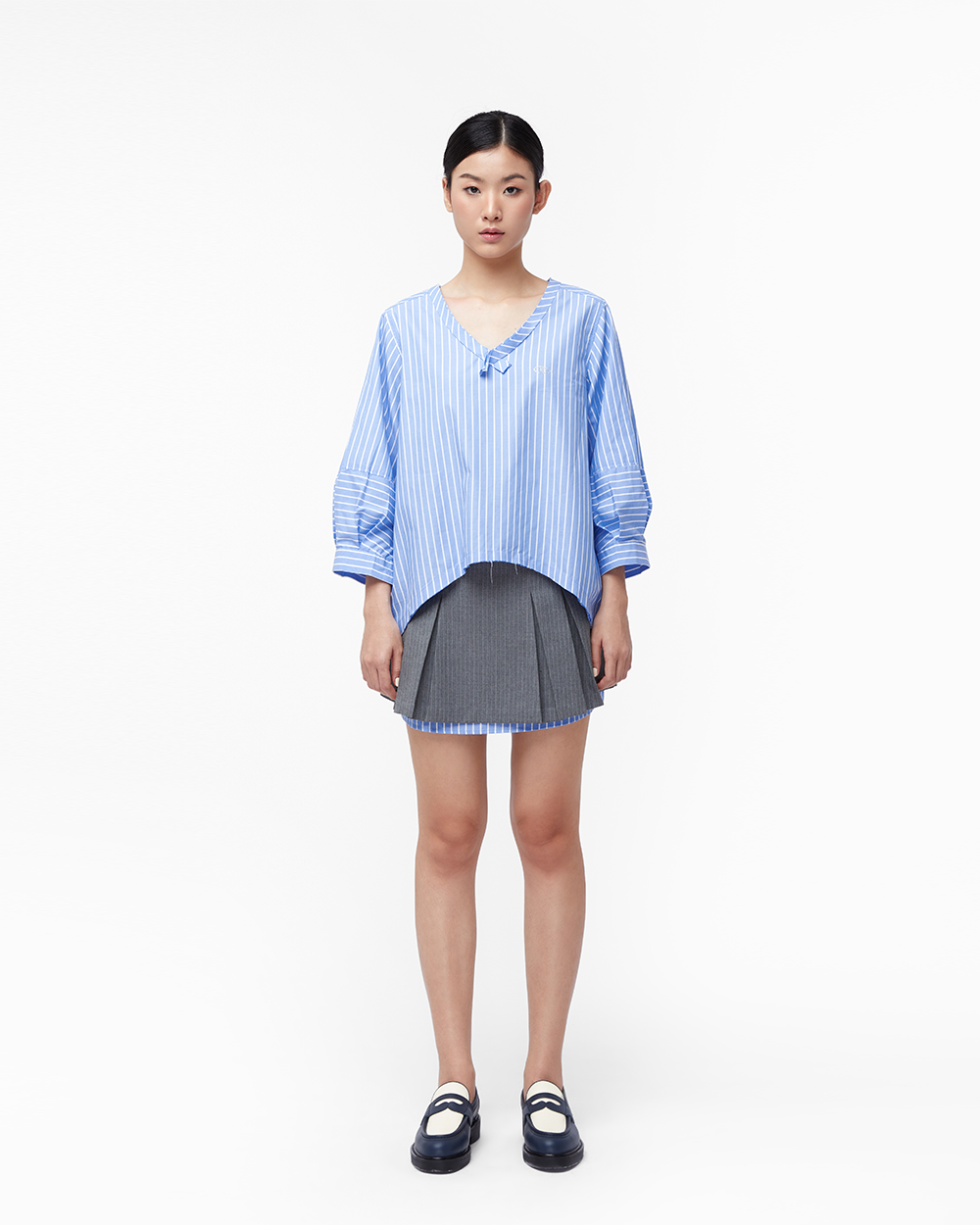  Áo Sơ Mi Nữ TheBlueTshirt V Neck Blouse - CCR Blue Stripe 