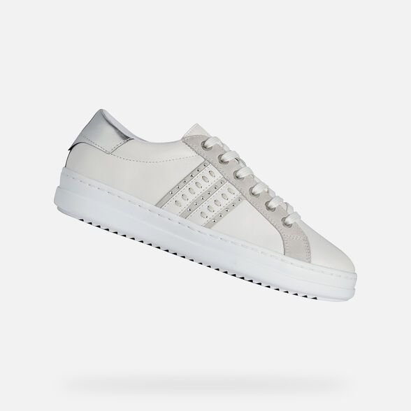 Giày sneaker Geox D PONTOISE D (D02FED) NAPPA+METAL.SYN WHITE/SILVER