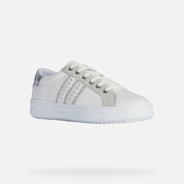 Giày sneaker Geox D PONTOISE D (D02FED) NAPPA+METAL.SYN WHITE/SILVER