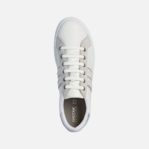 Giày sneaker Geox D PONTOISE D (D02FED) NAPPA+METAL.SYN WHITE/SILVER