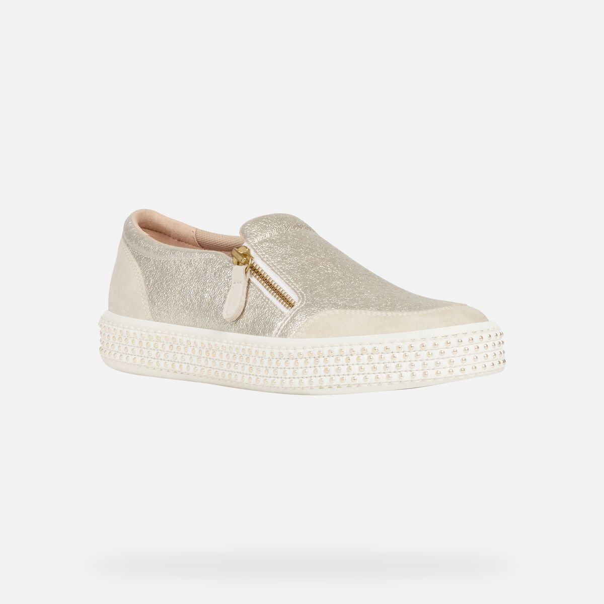 Giày geox d leelu' f (d94fff) d leelu' f - pr.metal.syn+sue champagne/cream