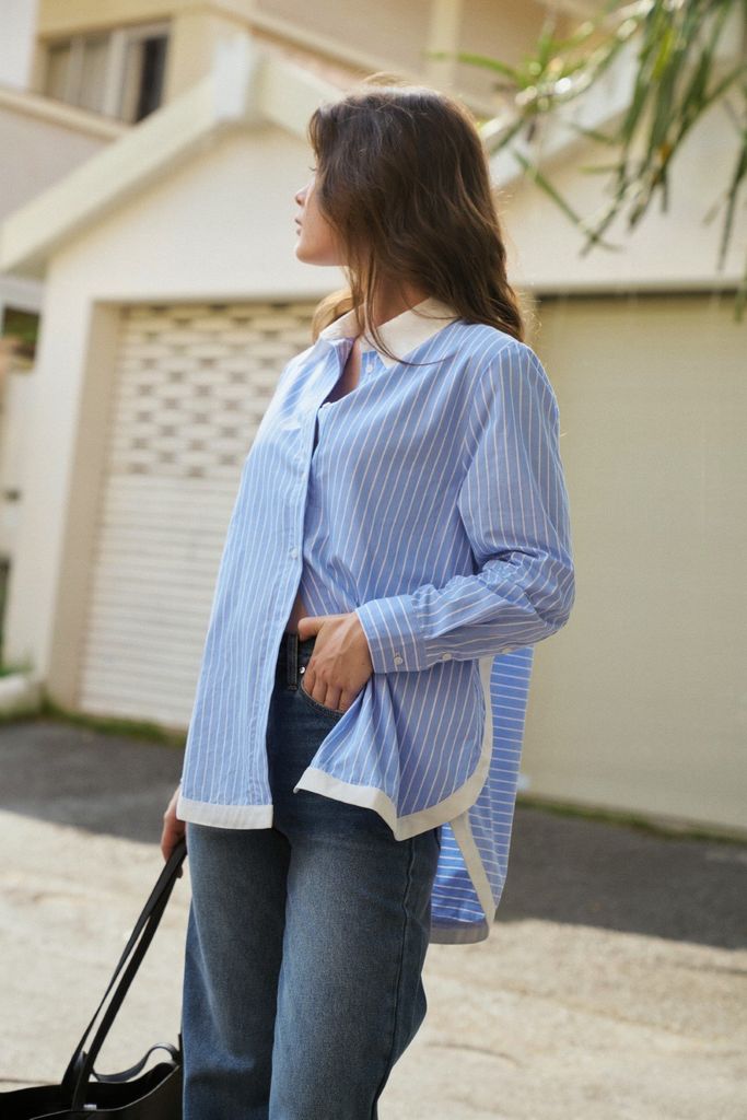  Áo Sơ Mi Nữ TheBlueTshirt Modern Arc Oversized Shirt - CCR Blue Stripe 