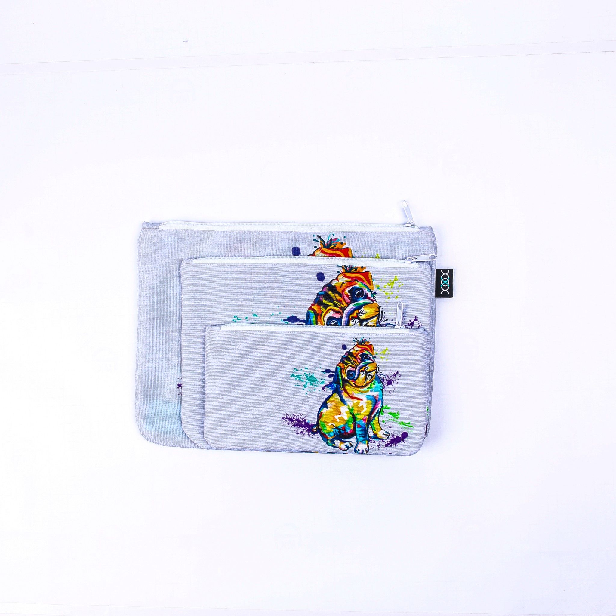 Túi XOX Zip Pockets Pug Dog Light Grey