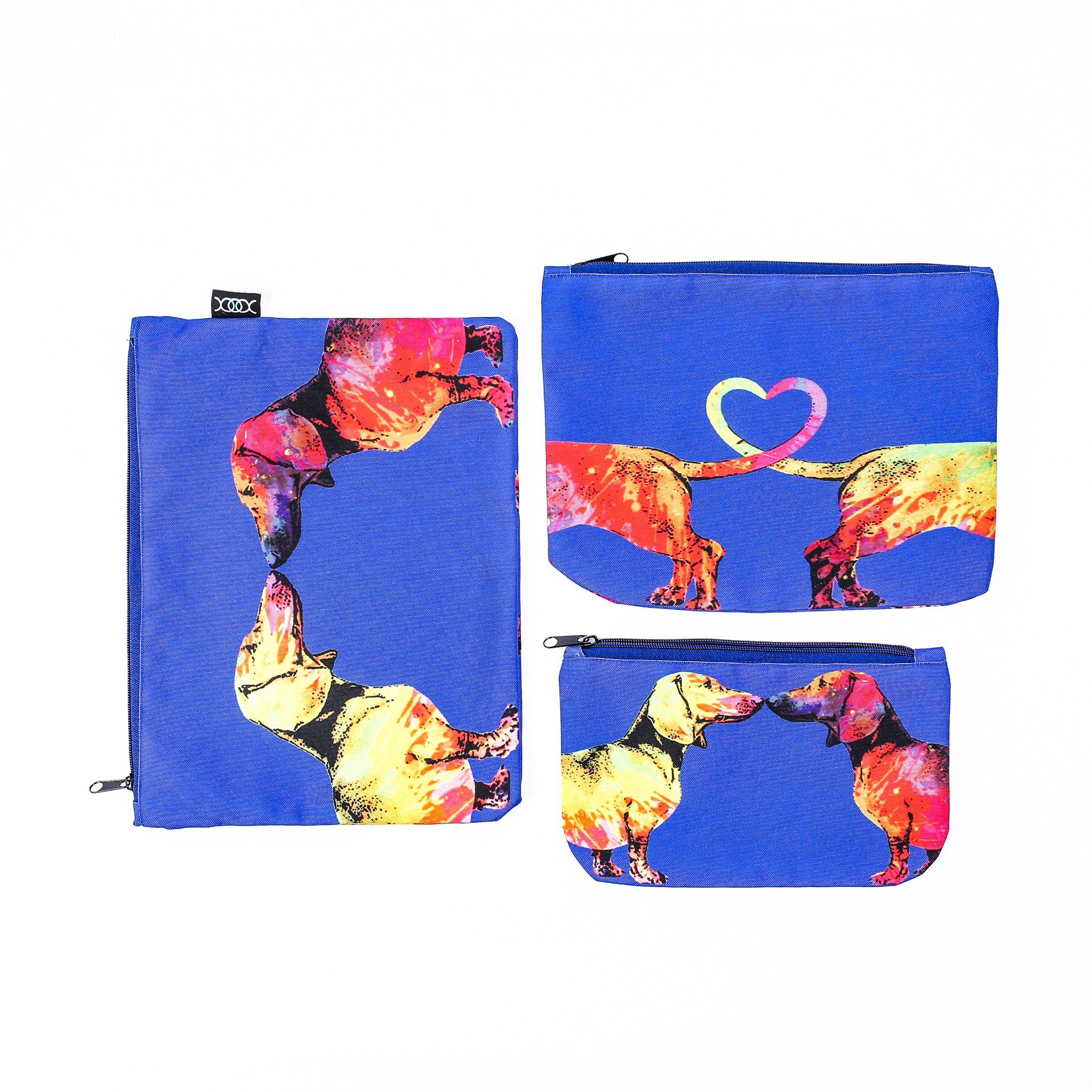 Túi XOX Zip Pockets Dachshund Couple Blue