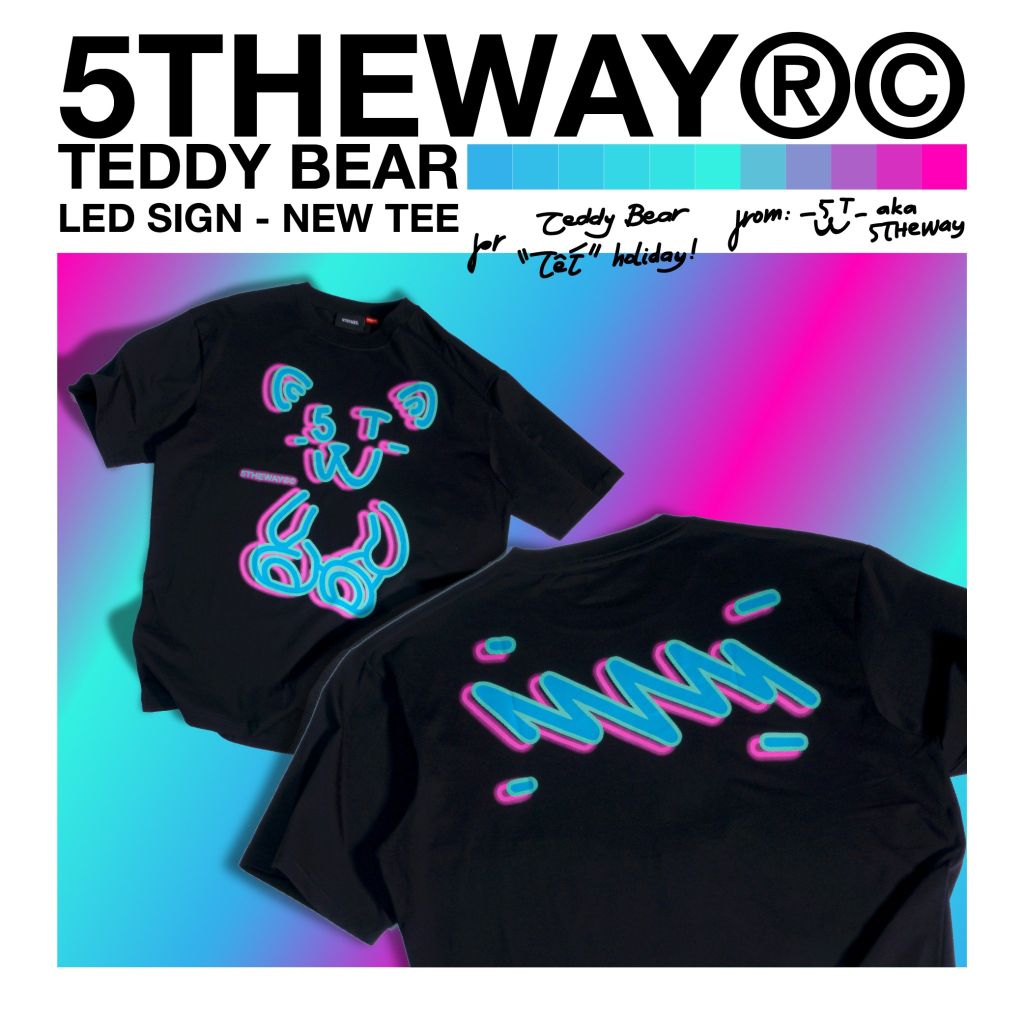  Áo Thun Unisex 5THEWAY® LED SIGN /teddy bear/ NEW TEE™ 