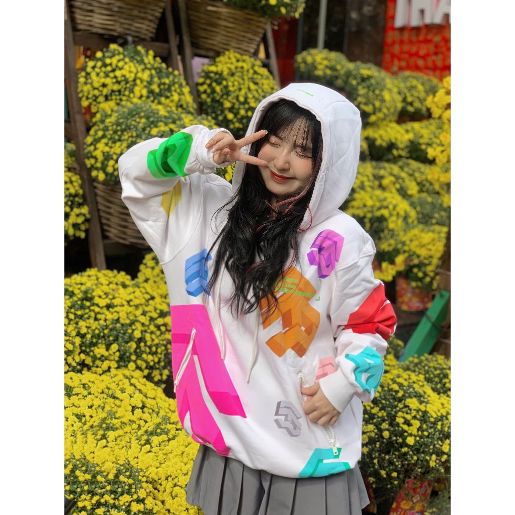  Áo Hoodie Unisex 5THEWAY® /public icon/ MULTI COLOR BIG LOGO SQUARE HOODIE™ 