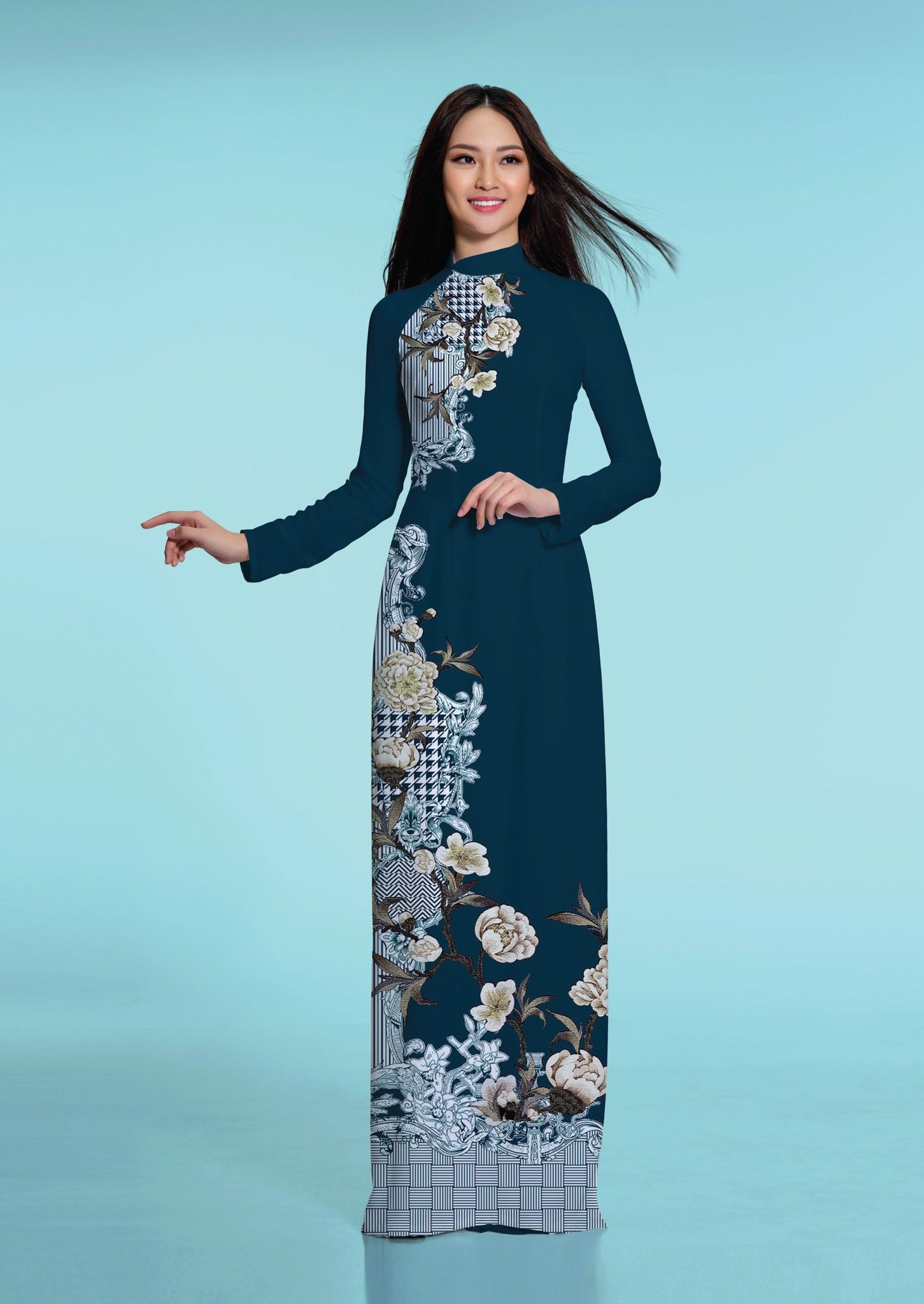 ASBR533-457-CHZ | Vải Áo Dài Hoa Văn In
