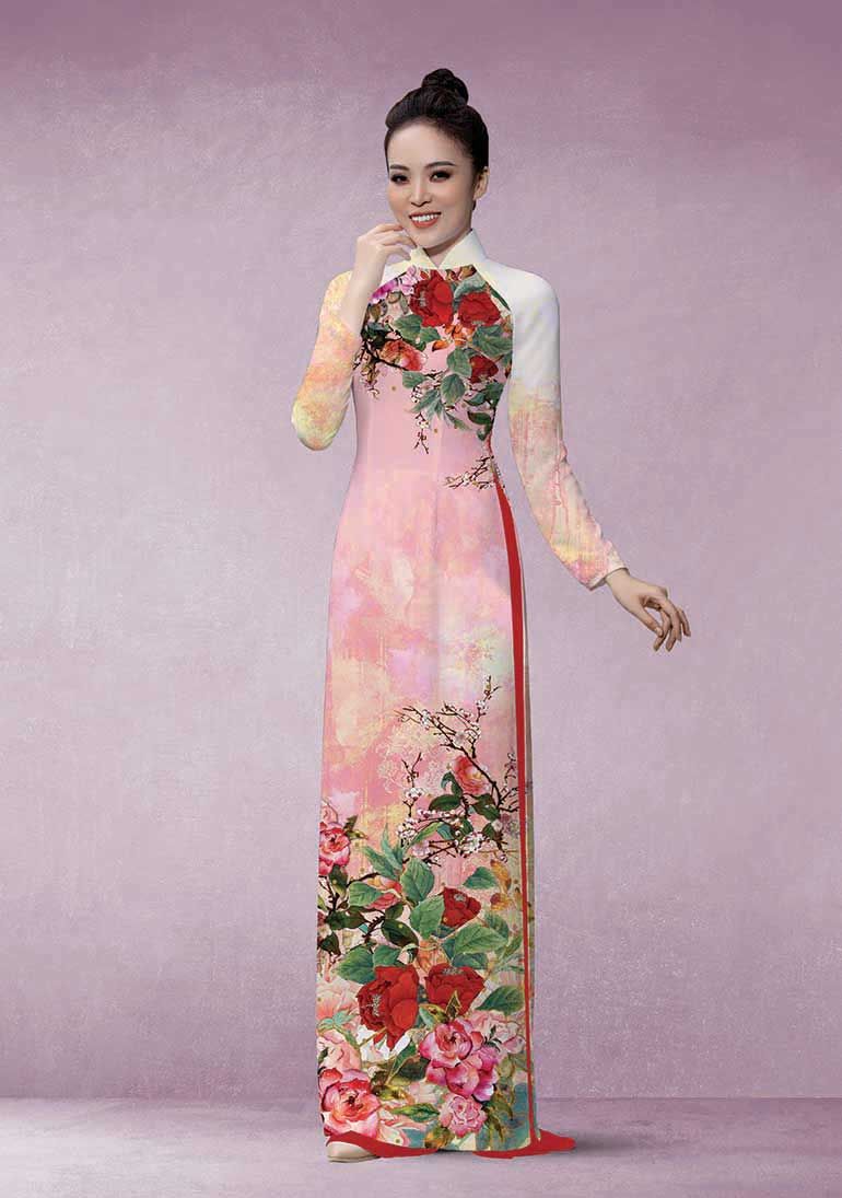 ASBR533-207-D3N | Vải Áo Dài Hoa Văn In