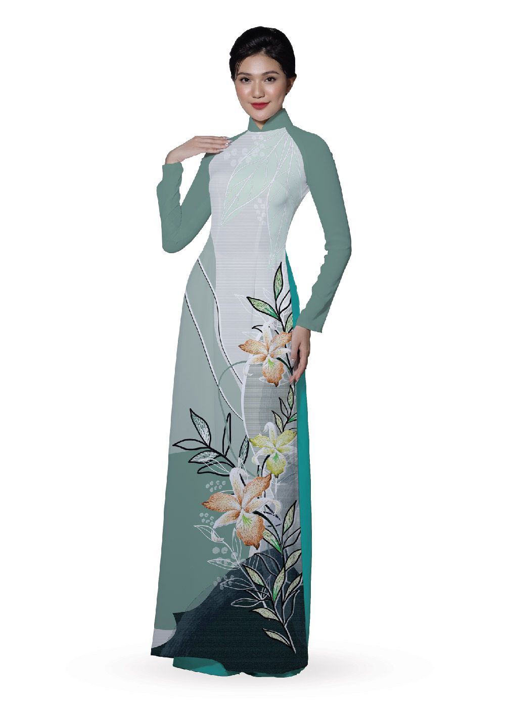 ASBR533-013-DQR | Vải Áo Dài Hoa Văn In