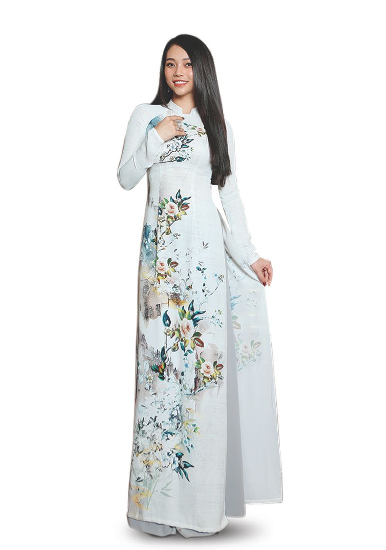 ASBR533-020-D1R | Vải Áo Dài Hoa Văn In