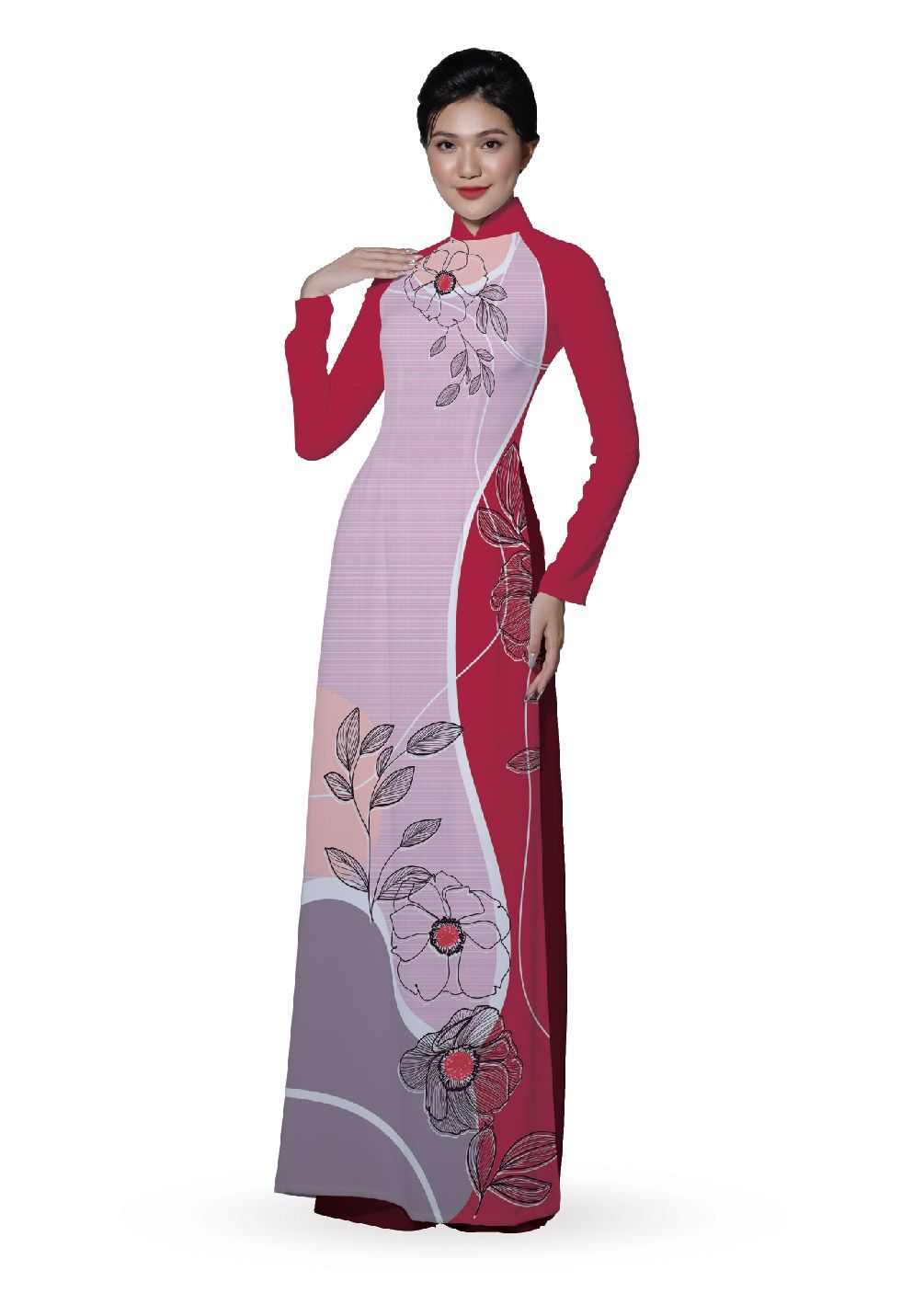 ASBR533-041-DQX | Vải Áo Dài Hoa Văn In