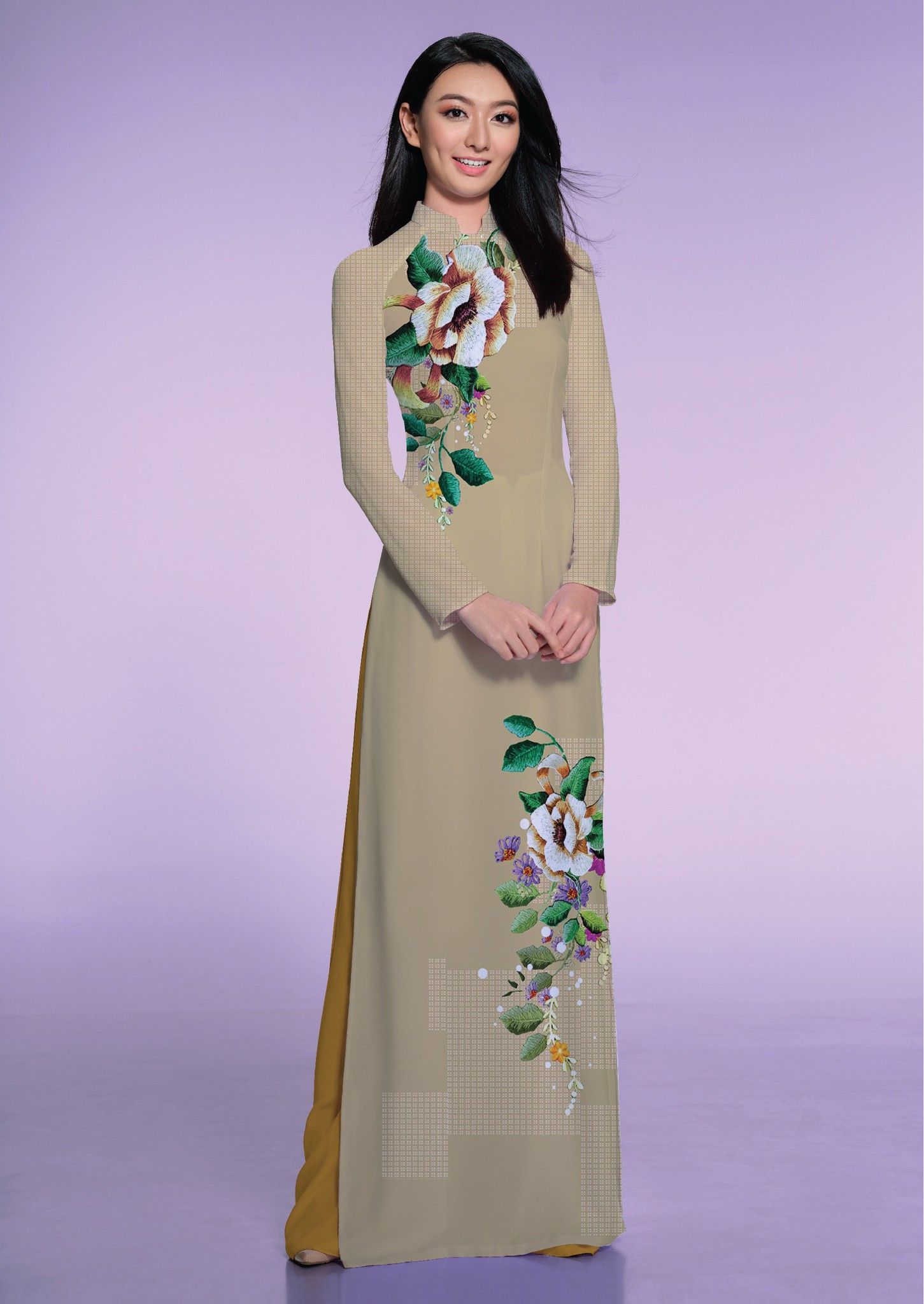 ASBA533-203-CHM | Vải Áo Dài Hoa Văn In