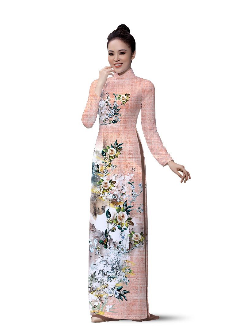 ASBR533-206-D1R | Vải Áo Dài Hoa Văn In