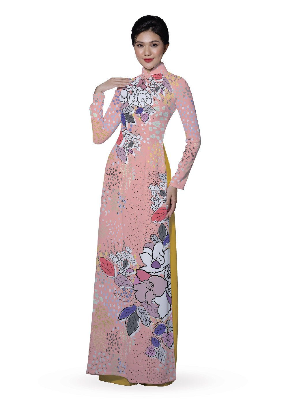 ASBR533-207-DQU | Vải Áo Dài Hoa Văn In