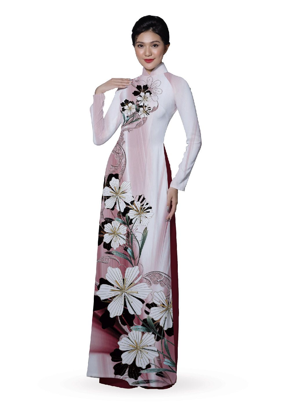 ASBR533-223-DR4 | Vải Áo Dài Hoa Văn In