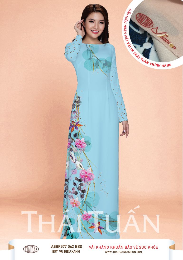 ASBR577-042-BBG | Vải Áo Dài Hoa Văn In