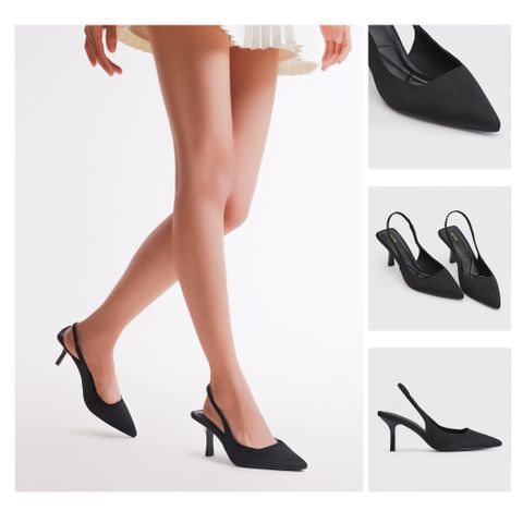 MNS0012BLK Giày Sandal Mũi Nhọn Quai Ngang Hậu Màu Đen