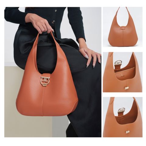 HO2312JB188 Túi Xách Hobo Khóa Gài Cách Điệu Màu Nâu